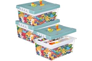 Greentainer Aufbewahrungsbox Spielzeug mit Deckel & AbnehmbaresTablett,3er Spielzeug Box aus PP,Aufbewahrungskorb Kinder,Spielzeugkiste für Kinderzimmer Aufbewahrungsbehälter für Blöcke(Blau)