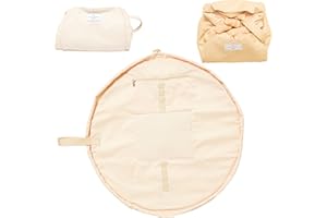 THE FLAT LAY CO. Flat Lay Makeup Bag with Compartments - Full-Size Magic Cosmetic Pouch Bag Drawstring with Brush Holder & Zipper Pocket for Small Items & Toiletries - Cream Leather Monochrome