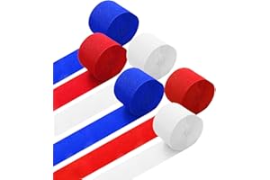 Ainmto 6 Rollen Krepppapier Rot Blau Weiß, Kreppbänder, Krepppapier Luftschlangen Dekoration(4.5 cm x 25 m)