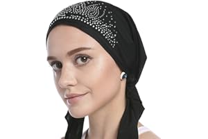 YJZQ Woman's Chemo Hat Crystal Pleated Stretchy Turban Cap Beanie Bandana Skull Cap Ethnic Head Wrap Hat Headscarf for Cancer Patients,Alopecia Hair Loss