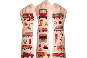 DEEN Feuerwehr Tattoo Kinder 10 Blatt,Hautfreundlich Feuerwehrauto Tattoos für Kinder,Temporäre Feuerwehr Auto Kinder Tattoos Sticker für Jungen Mädchen Feuerwehr Thema Party Favors Geburtstag Mitgebsel