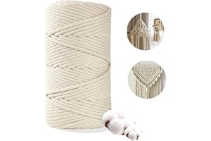 Boic Filo Macramè 3mm X300m, Corda Macrame Spago Bianco, Macrame Corda Di Cotone Spago Da Cucina Macramè Filo Naturale Per Diy Maglieria Artigianale, Per Tende Wall Hanging Acchiappasogni Arazzo