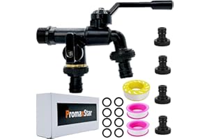 PROMAXSTAR Brass Double Water Tap,1/2 inch Double Outlet Garden Tap Antifreeze Double Output Faucets with 4 Hose Connectors for Outdoor Garden Washing Machine Rain Barrel Household Industry (Black)