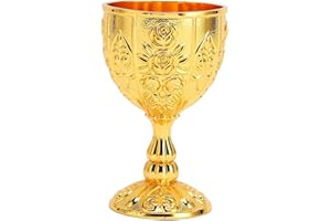 Cyrank Copa Cáliz Vintage, Copas de Vino Estilo Europeo Copa de Vino de Metal con Flor en Relieve Copa de Vino de Plata Copa de Licor de Metal para Decoración de Bodas de Fiesta(Gold)