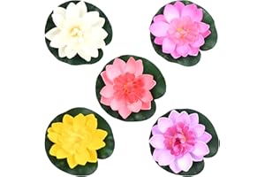 dentedeleao Floating Artificial Water Lilies - Pack of 5 Water Plants for Pond, Aquarium & Garden - Decorative Pond Decoration for Outdoor - Lifelike Water Lilies for Pool and Patio