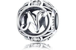 LaMenars Letras Abalorios Charms Originales Plata de Ley 925 Colgantes de Alfabeto A-Z con Circonita Cúbica para Pandora & Europeo Pulseras Brazaletes Collares para Mujer