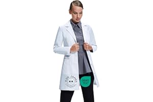 Dr. James Premium Lab Coat for Women, Hip Pockets, Tailored Fit, Concealed Snap Closing, 33" Length