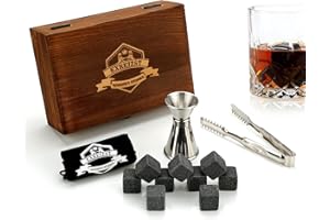 EXREIZST Caja de regalo de piedra de whisky | 9 whiskies de hielo reutilizables, equipados con pinzas para hielo, tazas medidoras y bolsas de almacenamiento, las bebidas congeladas no diluirán la bebida