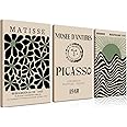 AKWISH Framed Green Matisse Wall Art Set of 3 - Abstract Botanical Floral Sun Rising Canvas Paintings Prints, Picasso Wall Decor Aesthetic for Bedroom, Living Room, Home Office 12x16 Inches