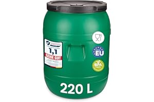 Garronda 220 litros Bidón de plástico, Barril alimentario en HDPE y sin BPA, depósito de Agua, Barril Universal de Boca Ancha, tonel de jardín, Contenedores de Almacenamiento GD-0142, Verde