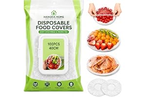 HANORA HOME Elastic Food Covers 100 PCS – Strong Stretchable Bowl Covers, Reusable Plastic Wrap Alternative, Universal Fit for Plates, Fruits & Containers, Food Storage for Kitchen & Fridge