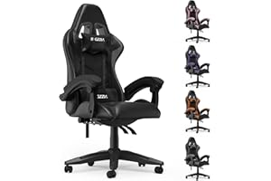 bigzzia Sedia Gaming con Cuscino Lombare e Poggiatesta, Poltrona da Gioco Regolabile in Altezza, per Ufficio, Sedia Ergonomica Gaming per Adulti，Adolescenti (Nessun RGB, Nero)