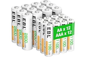 EBL 24pcs 1.2V AA AAA Ni-MH Batterie Ricaricabili Combinate, Confezione 12 X 2800mAh AA Pile Ricaricabili & 12 X 1100mAh AAA Pile Ricaricabili