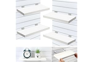 Landical 4 Pack Wooden Slatwall Shelf, 16.1" D x 6.7" W x 1.1" H Slatwall Shelves with Metal Hooks Organizer Set Mounted Accessories for Garage Home Workshop Workbench