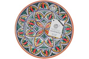 CR CERAMICA RAMBLEÑA CERÁMICA RAMBLEÑA | Plato Decorativo para Colgar en Pared | Plato de cerámica | Rojo-Verde-Azul | 100% Hecho a Mano | 27x27x4,5 cm