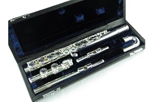 SYMPHONIE WESTERWALD® Flûte traversière en do/flûte traversière, clés fermées, argenterie véritable, tête droite et courbe pour enfants, accessoires, sac de transport, service d'entretien
