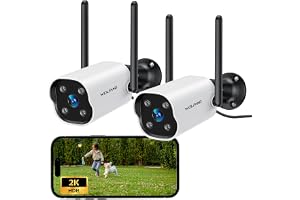 WOLFANG 2K säkerhetskamera utomhus 2-pack, utomhussäkerhetskamera med nattvision, AI-detektion, IP65 vädersäker, sirenalarm, 2-vägs ljud, arbete med Alexa och Google Home, 2. WiFi, moln och SD