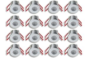 ‎LEDUX 3W LED Mini Einbaustrahler, IP65 Wassergeschützt, 3000K Warmweiß, Dimmbar, Funk-Netzteil, Minispots für Innen- und Außenbeleuchtung ideal für Terrassenüberdachungen, etc (Silber, 16x Minispot)