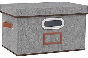 OUTBROS Scatole Portaoggetti con Coperchio, 33 x 23 x 20 cm Contenitori Pieghevoli con Maniglie, Organizzatori per Vestiti salvaspazio (1 Pezzi, Grigio)