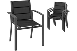 Devoko Chaises De Jardin Set De 4, Chaise De Salle À Manger Empilable en Aluminium, Fauteuil Jardin, Piscine, Terrasse, Salle À Manger, Meubles d'extérieu, Gris Foncé