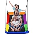 COSTWAY Carpet Tree Swing, Giant Platform Skycurve Nest Swings with Adjustable Hanging Ropes, Kids Saucer Swing Seat for Backyard Garden Playground, 300kg Capacity (Multicolor)