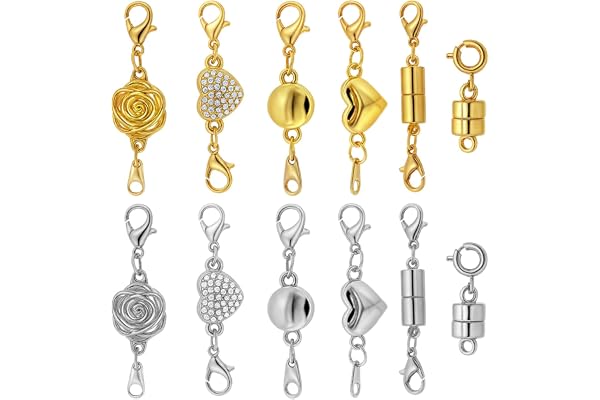 12 St Magnetiska Halsbandsspännen och Stängningar, Halsbandsförlängare i Legering Guld Silver Roshjärta Magnetiska Armbandsspännen och Stängningar för Smyckestillverkning