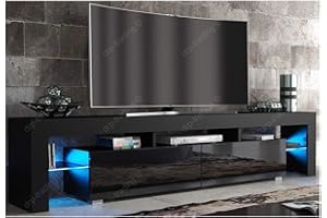 DRP Trading Modern TV Unit 200cm Cabinet Black Matt and High Gloss, FREE LED RGB Lights, Sleek Design for Living Room, Stylish Storage and Display, Fits up to 75" TV, Modern Cabinet