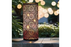 MARRAKESCH Farol portavelas Oriental de Metal - Candelabro para el jardín - Decorativo para la Mesa - Amelle Blanco - transmite Buen Ambiente - Pasa un Buen rato en el jardín (Negro | Cobrizo)