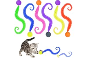 Meafeng Lot de 6 Balle Jouet Chat Interieur Longue Queue, Jouet pour Chat Balle, Jouet Chat interactif Magique Balle Chat, Jeux Chat avec Balle Jouets pour Chats