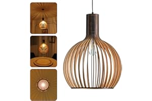 JZCDR Bohemio Estilo Lámpara Colgante Vintage, E27 Natural Tejida Madera Luminaria Suspensión, Luces Colgantes Ajustables En Altura, Para Bar Café Loft Restaurante Sala De Estar (Negro,35×45CM)