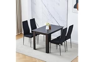 Pantanal Modern Black Dining Table and Velvet Chairs Set of 4 for Small Space, 5pcs Kitchen Rectangular Wood Table with 4 Seater Chairs