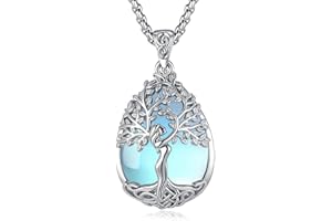 EUDORA Harmony Ball Collar Árbol de la vida con Obsidian Amatista Turquesa Malaquita Piedra de Luna para Mujer, Colgante de Cristal Curativo Joyería Original Regalo para Mujer Madre Mama, 20"+2"