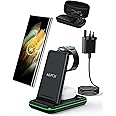 AGPTEK 3 in 1 Wireless Charger for Samsung, Foldable Travel Wireless Charging Station for Samsung Watch 7/6/5/4/3/2, for Samsung Galaxy S25/S24/S23/S22/S21/S20/Z Flip 5, Carry-Case 18W Adapter