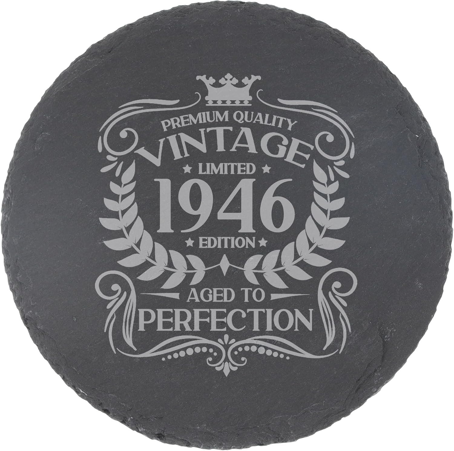 80th Birthday Gift for Men Vintage 1946 Aged to Perfection Engraved Slate Coaster Present for 80 Year Old Etched Natural Slate Placemat (Round Slate)