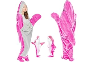 MeYuxg Koc z różowym rekinem, kostium rekina, koc flanelowy, ogon rekina dla nastolatków, miłośników rekinów, pokazy cosplay (M)