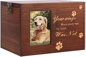 Erthree Small Urns for Ashes, Natural Wood Pet Memorial Keepsake Memorial Box Casket, Pet Urn with Photo Frame, Dog Cat Ashes Holder Remembrance(Wood Color)