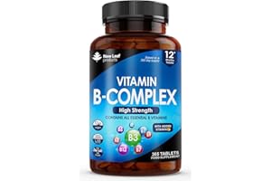 NEW LEAF PRODUCTS Vitamin B Complex - 365 Small Tablets (1 Year Supply) High Strength All 8 B Vitamins B1-B2-B3-B5-B6-B12, Biotin, Folic Acid and Vitamin C - Reduction of Tiredness, Energy & Immune Support - UK Made