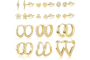 ASH'S CHOICE 6 Pcs Boucles Doreilles Femme Acier Inoxydable Piercing Oreille Cartilage Helix, S925/Plaqué Or 14 Carats