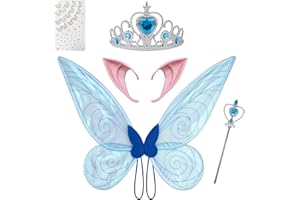 GUGATAD Ali da Fata,Ali da Fata Adulto,Includere Orecchie da Elfo,Brillantini Viso etc,Ali Fata Donna Principessa Adulto Bambini per Carnevale Feste Compleanno Cosplay(Blu