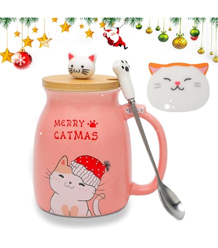 ANOTION Weihnachtsbecher-Set 4-teilig – Borosilikatglas Mit Deckel & Strohhalm, Pinke Weihnachtsmotive