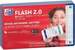 Oxford FLASH 2.0 fiszki A7, fiszki 75 x 125 mm, w kratkę, granatowe, 80 sztuk