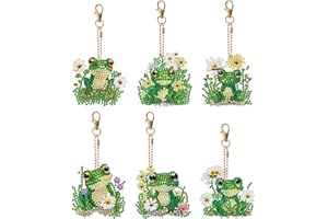 SPEPROECO 6Pcs Diamond Art Keyrings DIY Double Sided Flower Frog Diamond Art Key Chain Kits Crystal Rhinestone Keyring Making Kits Xmas Handmade DIY Gifts for Kids Family Friends