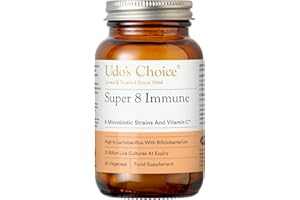 Udo's Choice Super 8 Immune Probiotics - Hi Count Microbiotics with Vitamin C - Supports Bowels and Digestive Health, One a Day Probiotics, 42 Billion Cell Count -8 Microbiotic Strains - 60 Capsules
