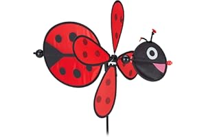 Relaxdays Molino de Viento Mariquita, Estaca Jardín Niños, Molinete Balcón y Terraza, 76,5 x 36,5 x 51,5 cm, Rojo/Negro