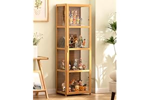 SKORDO Curio Cabinets With Glass Doors Glass Display Cabinet Curio Cabinet Display Cabinet Natural Bamboo Frame, Safe And Healthy, Double Door Design For Convenient Storage, Sealed Dustproof, Easy To Clean