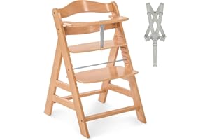 hauck Alpha+, Natur - Mitwachsender Holzhochstuhl aus Buche für Kinder ab 6 Monaten bis 90 kg - Inklusive 5 Punkt Gurt, Schrittgurt, Schutzbügel - Kompatibel mit viel Zubehör