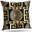 Tyfuty Greek-Key Throw Pillow Covers, Pillowcases Modern Geometric Greek Pattern Gold Wallpaper with Key Cushion Use for Living Room Bedroom Sofa Office 16 x 16 inch