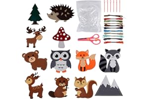 HWEEWANX 12 Stück Nähset Kinder, Filz Waldtiere Bastelset, Bastelset Kinder ab 6 Jahre DIY Filzen Starterset mit Filztiere & Zubehör, Animals Sewing Kit, Nähen Spielzeug Geschenke für Jungen und Mädchen