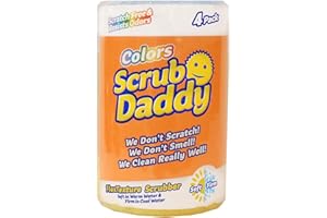 Scrub Daddy Colors Smiley Gąbka do czyszczenia, w opakowaniu zbiorczym – zmiana tekstury, odporna na zarysowania gąbka do mycia w kuchni, odporna na zapachy, można myć w zmywarce, 4 szt.