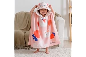 Bebamour z kapturem ręcznik dziecięcy 100% ekologiczny dla dzieci i dziewcząt przenośny ręcznik kapturzony dla niemowląt ręcznik z kapturem 25 x 230-6 lat różowy królik